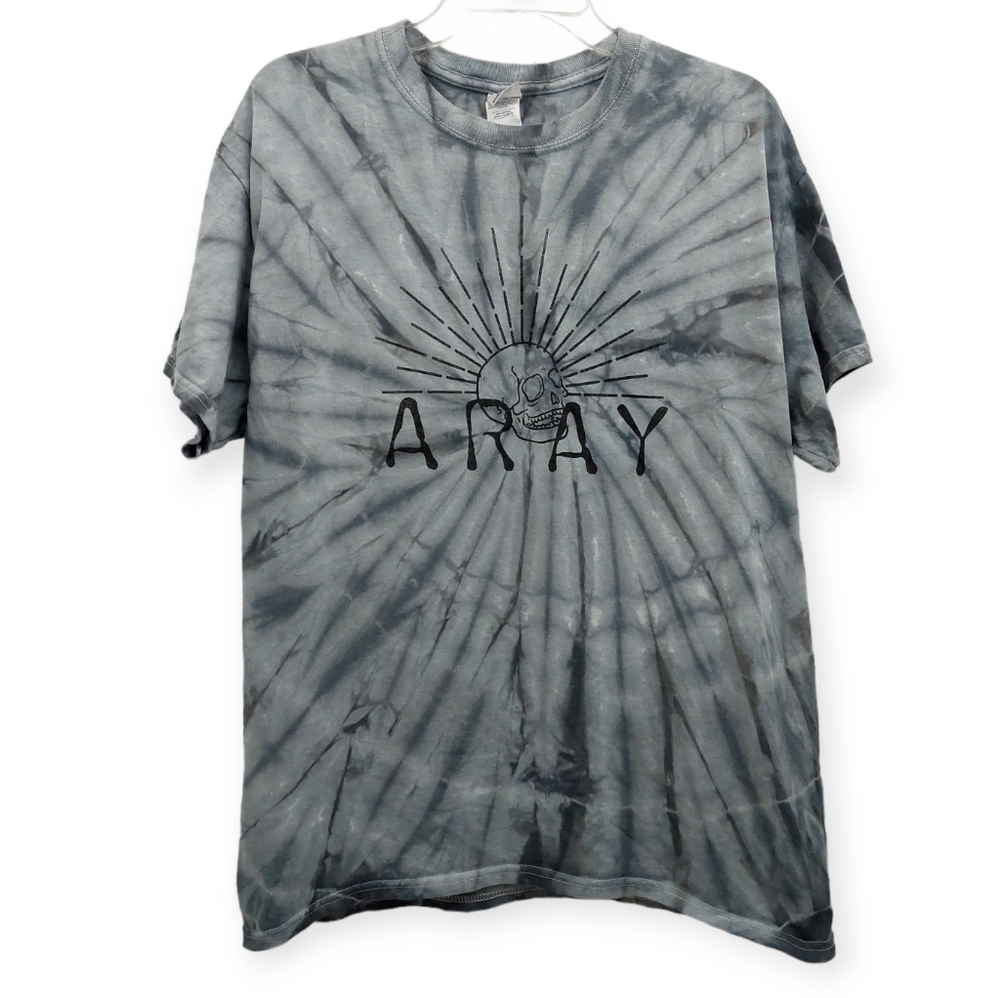 Aray Tie Dyed Men's Large Shirt Short Sleeve Tee Top  Gray Skeleton Color